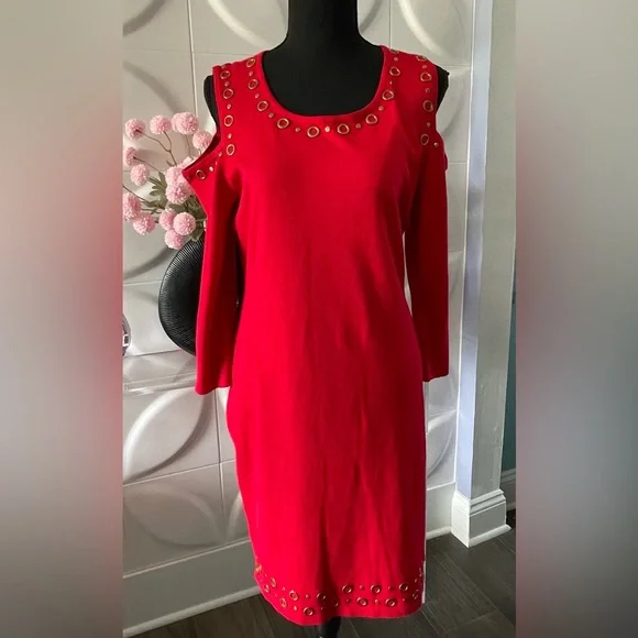 open lace back dress Calvin Klein Red Side Ruched Dress- Size 12  The Saved Collection
